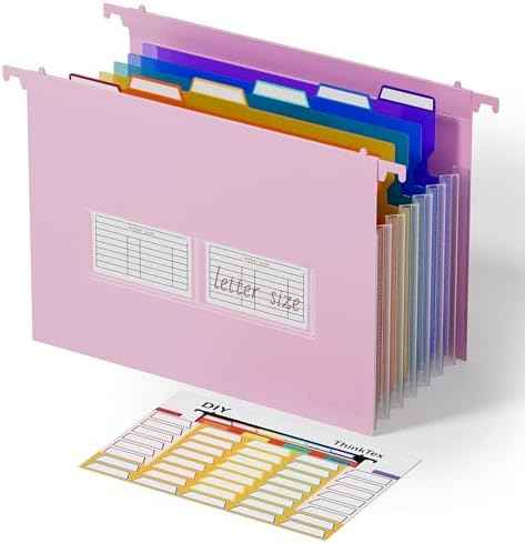 ThinkTex Plastic Expanding Hanging File Folders, 7 * 1.2" Accordion Pockets
