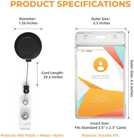 100 PCS Retractable Badge Reel and ID Badge Holder Set, 50 Black Badge Reels with Reinforced Metal Belt Clip and 50 Clear Vertical Name Tag ID Card Holders for Nurses, Hospital, Office, Teachers