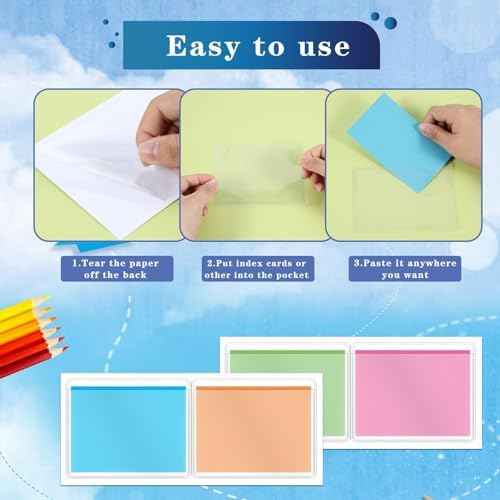 100 Pack Clear Adhesive Pockets 3" x 5" Index Card Pockets with Top Open for Loading Index Card Holder Clear Plastic Labels Holders Adhesive Plastic Sleeves for Organizing, Storage Bins, Library Cards