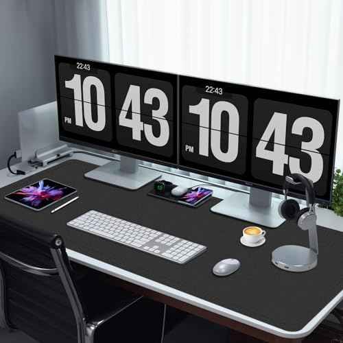 PU Leather Desk Pad Protector, 35.4" x 17", Non-Slip Mouse Pad, Waterproof Computer Desk Mat, Office Keyboard & Mouse Mat (Black)