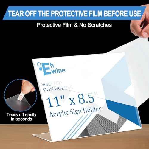 EHWINE 3 Pack 8.5 x 11 Acrylic Sign Holder Horizontal, Clear Plastic Signs Display Stand, Slanted Back Paper Holder Stand up Table Top Sign Holders Flyer Stand Frames for Office Business Store