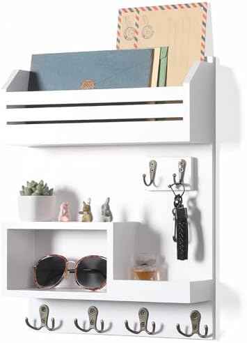 Key Holder for Wall, Wall Mounted Mail Organizer with 6 Metal Key Hooks, Key Racks for Home Entryway Decor, Luxury White