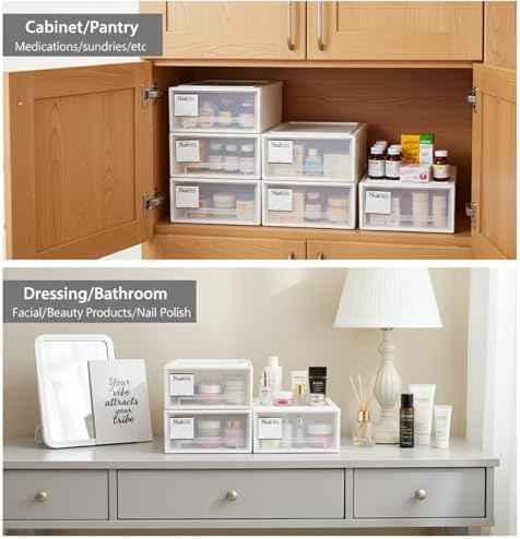 ZENFUN 3 Pack Plastic Stackable DrawerStorage Drawers Bins, Small Drawer-type Desk Organizer Boxes, Translucent Small Chest of Drawers, Stackable Drawers for Home, Office, Desktop