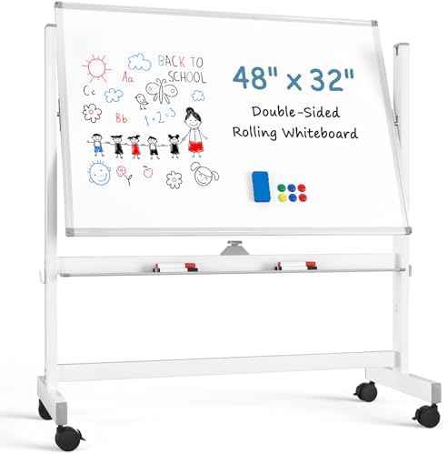 MaxGear Rolling Whiteboard, 48'' x 32'' Mobile White Board on Wheels