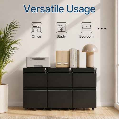 Fully Assembled 2 Drawer Mobile File Cabinet with Lock