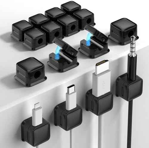 16 Pack Cord Organizer, Magnetic Cable Clips, Under Desk Management, Black