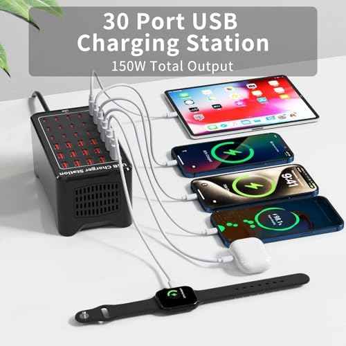 150W(30A) 30-Port USB Charging Station, Multiple USB C Charger Block