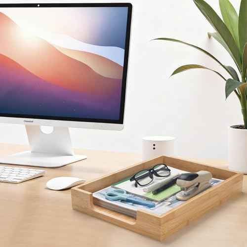 Bamboo Letter Tray, Wood Desk Tray, Wooden Desk Organizer, A4 Paper, Document, File, Mail, Magazine Storage Basket for Office, Classroom, Home Desktop
