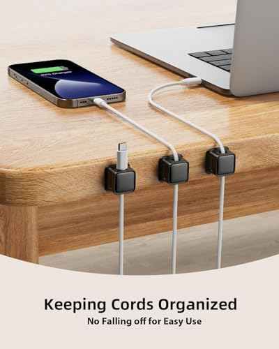 16 Pack Cord Organizer, Magnetic Cable Clips, Under Desk Management, Black