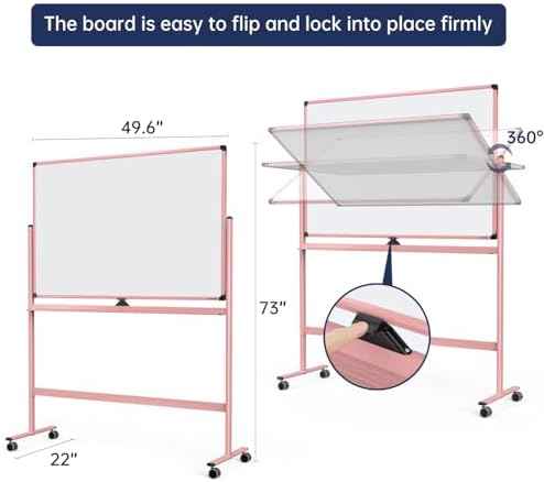 Large Dry-Erase Rolling Magnetic Whiteboard - 48 x 32 Inches Dry Erase Board with Stand Height Adjust Double Sides Mobile White Board Easel on Wheels with 25 Sheets Paper Pad Office, Home & Classroom