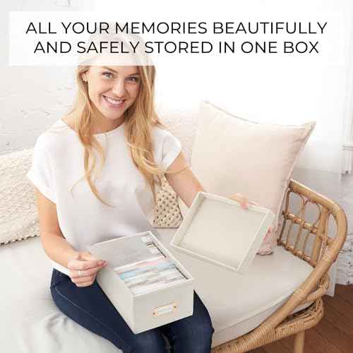 Decorative Photo Storage Box - Sturdy Linen Organizer Holds 850 4x6 Photos