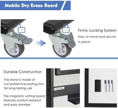 60x48 Magnetic Mobile Whiteboard on Wheels, Double Sided Dry Erase, Black