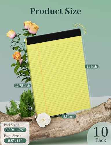10 Pack Yellow Legal Pads 8.5 x 11, College Ruled Note Pads Lined