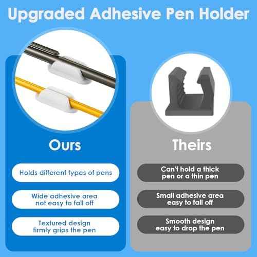 VZZNN 20 PCS Adhesive Pencil Holders for Desk, Silicone Pencil Holder for Notebook, Marker Holder for Clipboard and Wall, Classroom School Office Desk Accessories, Teacher Supplies