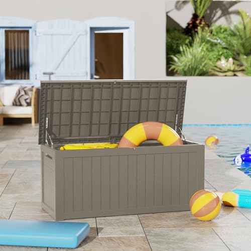 Outdoor Storage Box 271GAL Waterproof Resin Deck Box,Pool Accessories Supplies，UV-Resistant Lockable Package Delivery Bin for Garden Tools,Large Patio Outside Cushions,Chest,Furniture,Grey