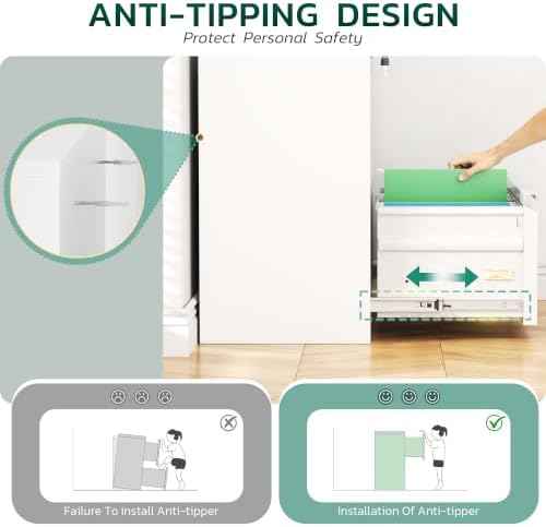 Greenvelly 2 Drawer File Cabinet, Metal Filing Cabinet with Lock, Locking File Cabinet for Home Office, Lateral File Cabinet for Letter/Legal/F4/A4 Size Hanging Files, Easy Assembly, White