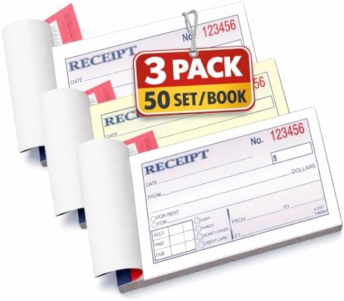 1InTheOffice Money and Rent Receipt, 2-3/4 x 5-3/8 Inches, 2-Parts, Carbonless, White/Canary, 50 Sets per Book (3 Books)