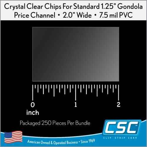 Price/Data Channel Label Holder Chips, 250 Pack, Clear Plastic Tags, 2" L x 1.25" H, 7.5 Mil Thick, Gondola Shelf Edge, Shelf Edge, Clip Strip Corp.