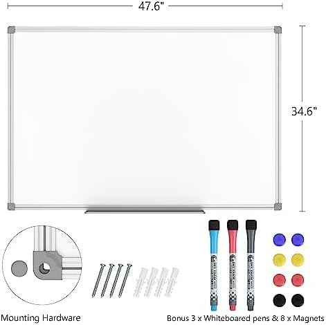 Lockways White Board Dry Erase Board 48 x 36 Inch, Magnetic Whiteboard