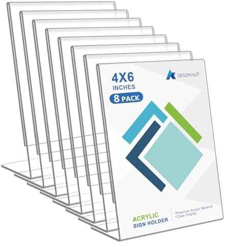 8Pack Acrylic Sign Holder 4x6 Inches，Clear Plastic Sign Holder Paper Photo Display，Menu Table Top Desktop Stand，Picture Frame，Flyer Holder(Vertical)