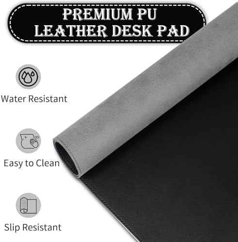 PU Leather Desk Pad Protector, 35.4" x 17", Non-Slip Mouse Pad, Waterproof Computer Desk Mat, Office Keyboard & Mouse Mat (Black)