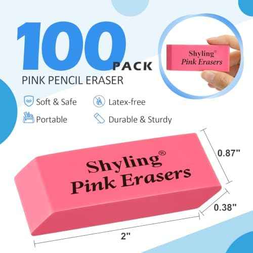 100 Pack Pink Erasers Bulk, Latex-Free Pencil Erasers for School, Office