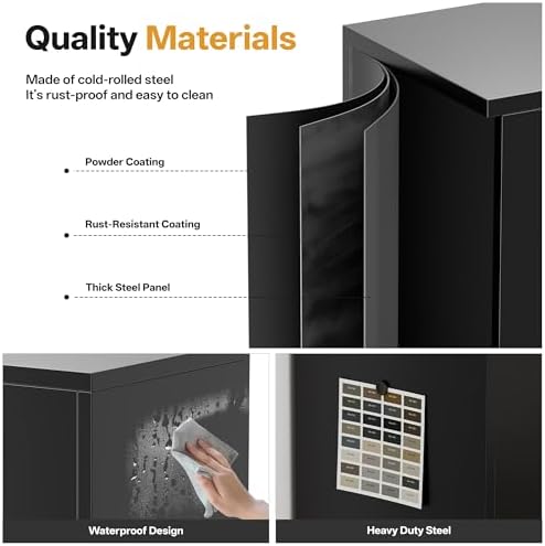 Metal Storage Cabinets with 1Drawer, 71" Storage Cabinet with 4 Locking Doors and 2 Adjustable Shelves, Steel Storage File Cabinet for Pantry Home, Kitchen, Office, Garage (Black)