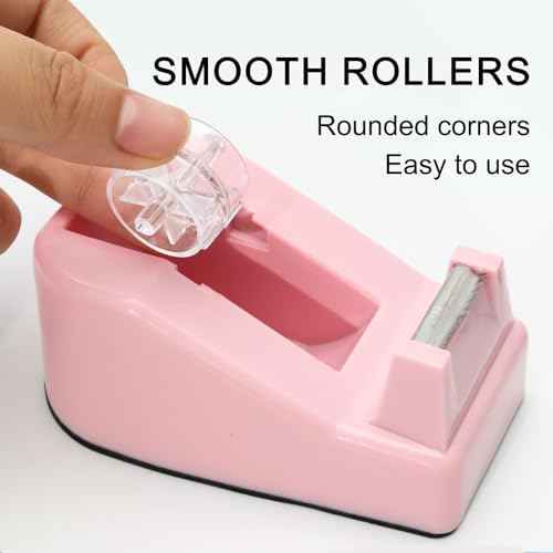 Desktop Tape Dispenser Heavy Duty Desk Accessories Floral Office Tape Dispensers, Weighted Non-Skid Base, Macaron Purple