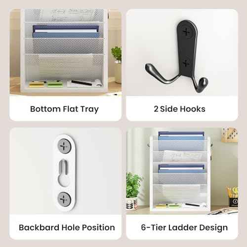 Mail Organizer Wall Mounted, 6-Slot Hanging File Organizer with Key Holder