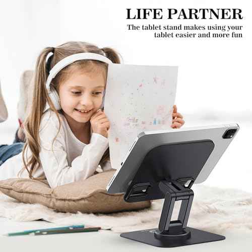 OCYCLONE iPad Stand, 360° Rotating Adjustable Foldable iPad Tablet Stand Holder for Desk Compatible with Kindle Tablet iPad 4" - 15.6" Portable Monitor Stand, Black