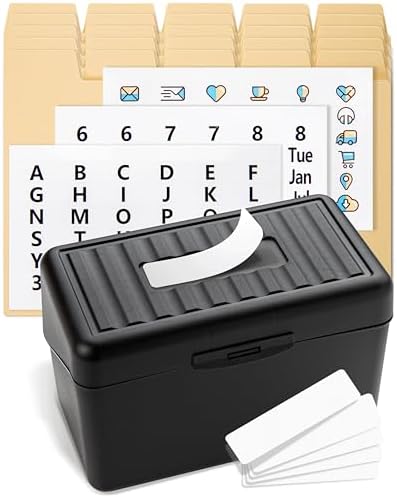 OFFILICIOUS Index Card Box 3x5 - Recipe Box with Manila Dividers &