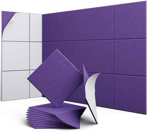 12 Pack 12" X 12" X 0.4" Acoustic Panels for Wall Sound Absorbing, Square Self-Adhesive Sound Panel, High Density Suitable for Multiple Scenarios(Violet)