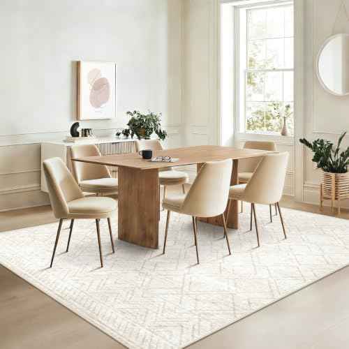 Area Rugs 5x7 Living Room Rug: Washable Geometric Moroccan Neutral Rugs Boho Modern Non Slip Area Rug Soft Indoor Floor Low Pile Carpet for Bedroom Nursery Dining Room Home Office (Beige, 5'x7')