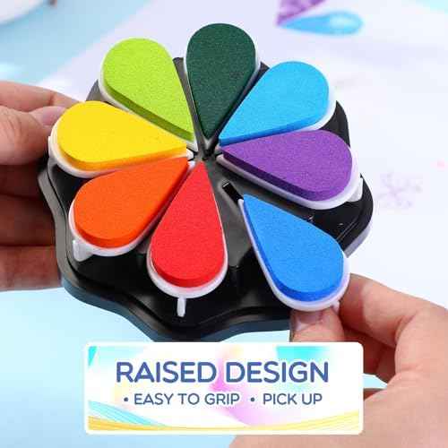 Jetec 3 Packs Petal Ink Pads Finger Ink Stamp, Rainbow Rubber Stamps Washable Waterdrop Shaped Stamp Pads for Card Making, Scrapbook, Painting (Classic 24 Colors)