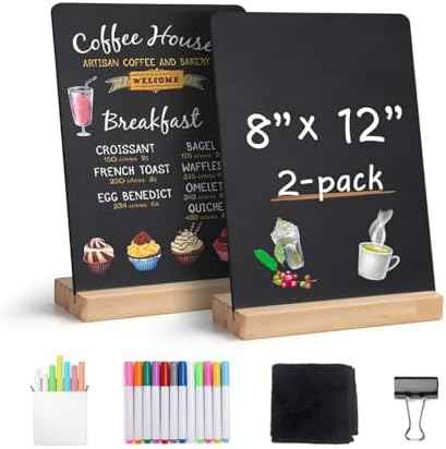 ordinarYone Creative 8x12Inch Desktop Small Chalkboard with Wood Stand Set for Home Decoration and Memos Writing Board
