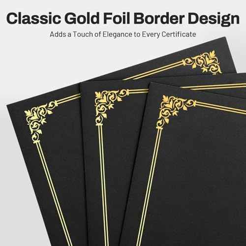 SUNEE Certificate Holders(Black, 30 Packs), Diploma Covers Gold Foil Border, for Letter Size 8.5x11 Certificates, Cardstock, Document Papers