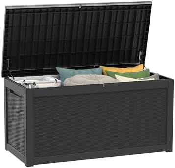 Outdoor Storage Box 325GAL Waterproof Resin Deck Box,Pool Accessories Supplies，UV-Resistant Lockable Package Delivery Bin for Garden Tools,Large Patio Outside Cushions,Chest,Furniture,Black