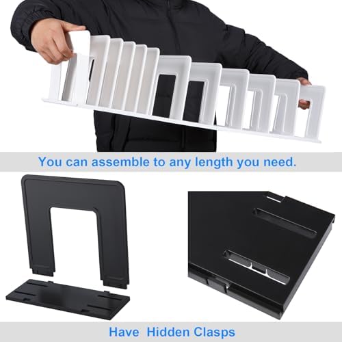 Adjustable Vertical File Sorter Sturdy Plastic Expandable Upright File Holder, Desktop Binder Organizer, Home School Office File Organizer Bookshelf Divider, Assemble Easily Endlessly, White
