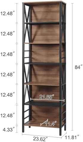 HOMISSUE Tall Bookshelf, 7-Tier Book Shelf, Rustic Wood Metal Bookshelves and Bookcases, Freestanding and Industrial Open Bookcase for Home Office, Living Room and Bedroom, Vintage Brown