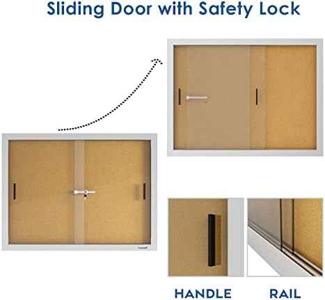 INNOVART Enclosed Bulletin Board 48” x 36”, Lockable Cork Noticeboard with Silver Aluminum Frame, Outdoor Enclosed Bulletin Board Weatherproof, Wall Display Case with Sliding Glass Door