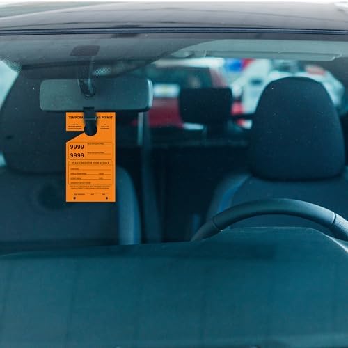 500 Pcs Orange Parking Permit Hang Tag 2 Part 7.75 x 4.25 Inch Mirror Hang Tags Car Hang Tags Parking Tickets Car Parking Tags Numbered Temporary Parking Passes Hanging Tag with Stub (500)
