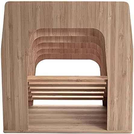 MobileVision Bamboo Desktop Inclined File Folder Organizer and Paper Tray, Upright Sections, Step Sorter, 5 Slots