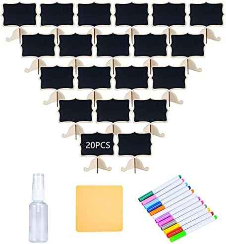Reusable 20 Pcs Mini Chalkboard Signs with Easel Stand for Food Labels, Weddings, Birthday Parties, Message Board Signs and Event Decorations,Include 12 Colors Water-Based Chalks