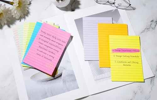 (18 Pads) Lined Sticky Notes 4x6 in Post, 9 Bright Colors