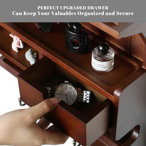 Key Holder for Wall, Elegant Wall-Mounted Mail Organizer with Storage Drawers, Walnut