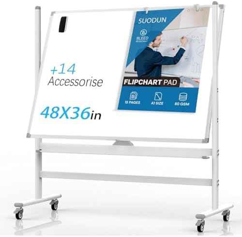 Mobile Rolling Whiteboard on Wheels 48" x 36" Double-Sided Magnetic