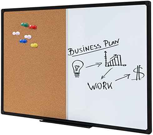 Cork & Dry Erase Combo Board, 36 x 24 Inch, Black