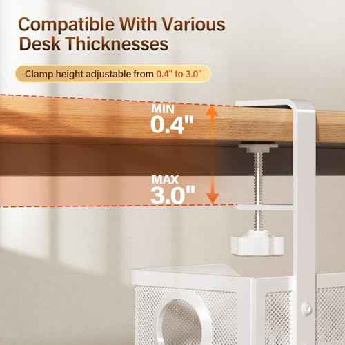 Under Desk Cable Management Large, Cinati 16" Cable Management Box for Table Thickness up to 3", Wire Cord Organizer with Clamp No Drill, No Damage to Desk (White)