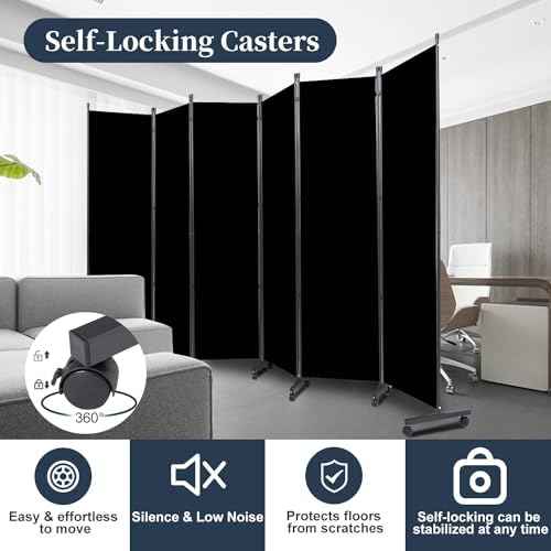 Room Divider 6 Panel-132''Wide Folding Privacy Screen, Large Partition Wall