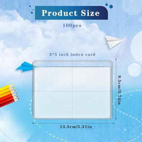 100 Pack Clear Adhesive Pockets 3" x 5" Index Card Pockets with Top Open for Loading Index Card Holder Clear Plastic Labels Holders Adhesive Plastic Sleeves for Organizing, Storage Bins, Library Cards